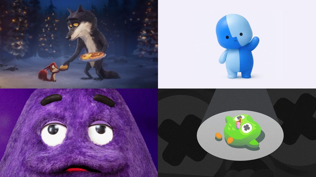 Le loup végétarien d'Intermarché, Lil Finder Guy d'Apple, Grimace de Mc Donald's et la mort de Duo de Duolingo.